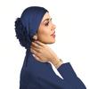 Women's Chiffon Headscarf With Flower Decoration,Monochromatic Elastic Breathable Head Wrap Suitable For Spring,Summer,Autumn