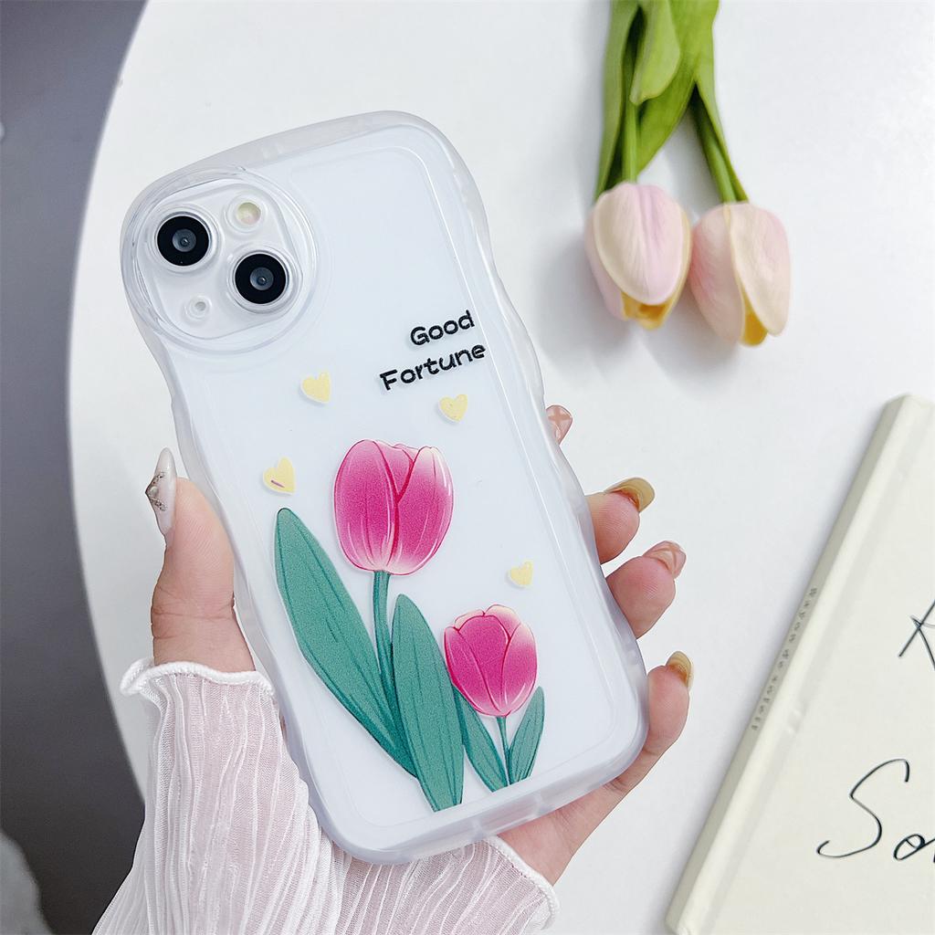 Good Fortune and Endless Love Tulip Pattern Soft TPU Shell Fashion Phone Case for iPhone Samsung Vivo Xiaomi Oppo