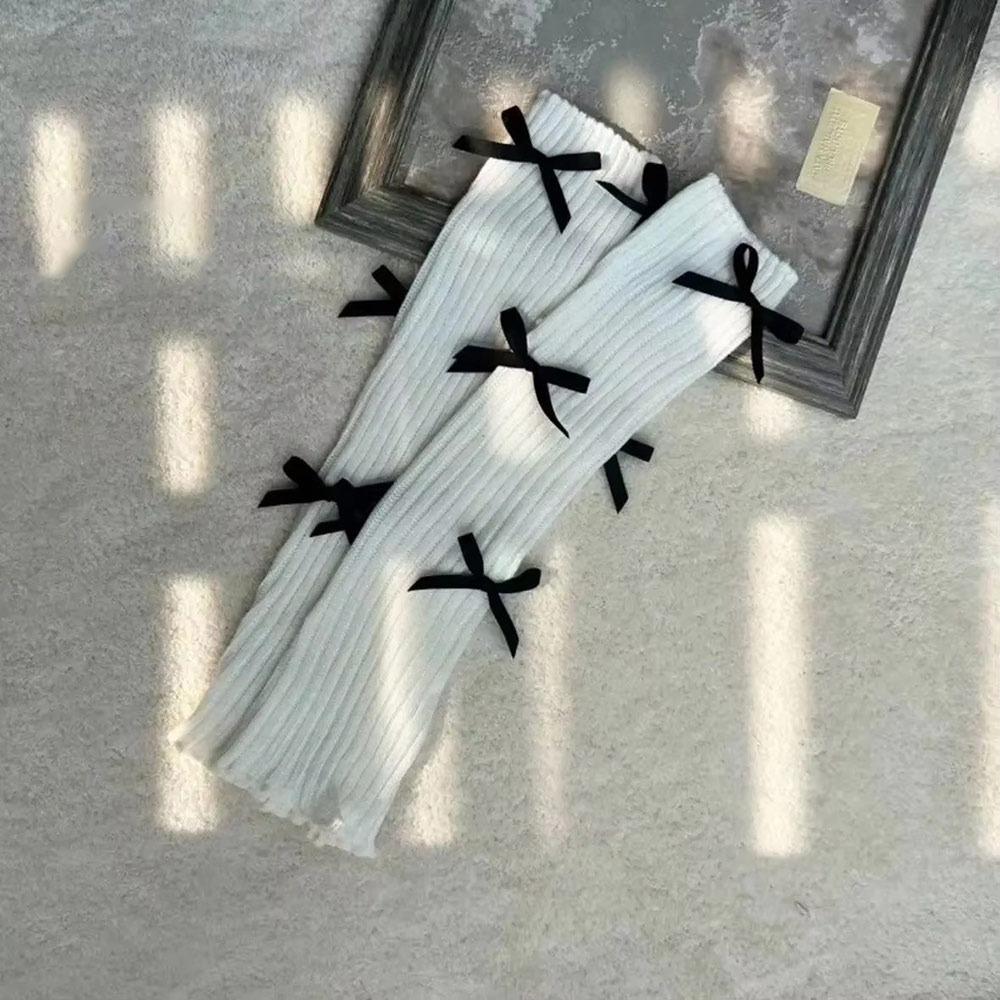 Модные вязаные гетры с бантом 40 см, вязаная текстура, чехол для ног, белые, черные, теплые вязаные носки, осень-зима