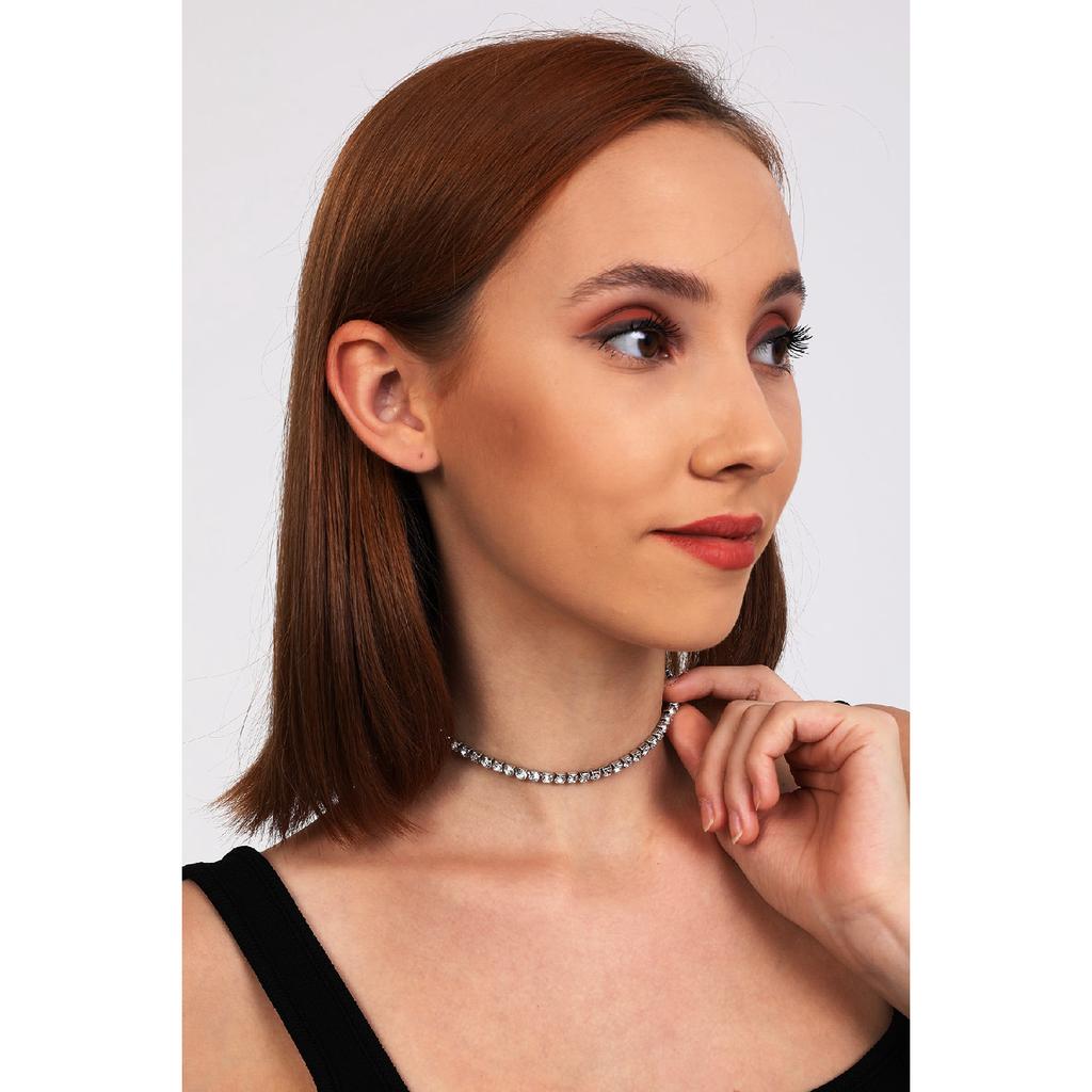 Women's Single Row Waterway Stone Body Choker Model Silver Zircon Collar Diamond Choker Necklace Evening Dress