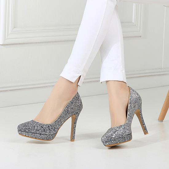 Женские туфли-лодочки на высоком каблуке, модные туфли для банкета и свадьбы с пайетками, водонепроницаемые, на тонком каблуке, с мелким вырезом, большого размера, всесезонные туфли