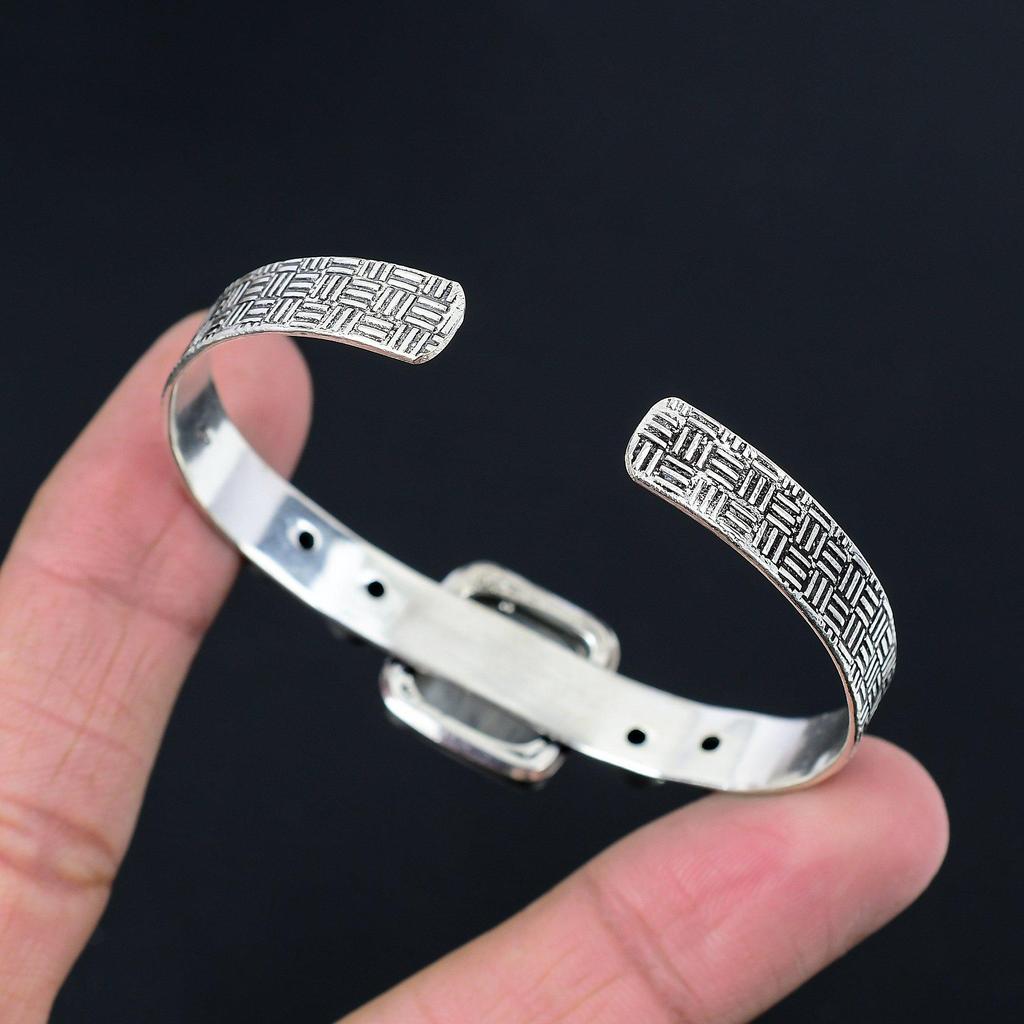 Браслет-бенгл из стерлингового серебра 925 пробы с квадратным радужным лунным камнем и синим топазом