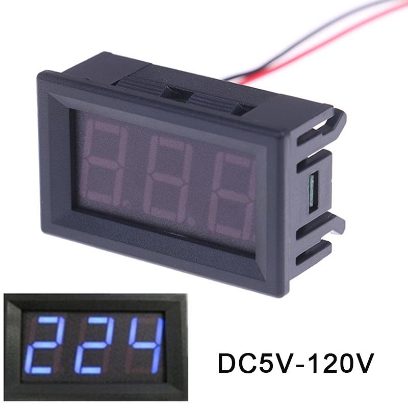 Цифровой вольтметр DC5V-120V Цифровой вольтметр Панельный измеритель напряжения Красный/Синий/Зеленый Для электромобиля Мотоцикла Автомобиля