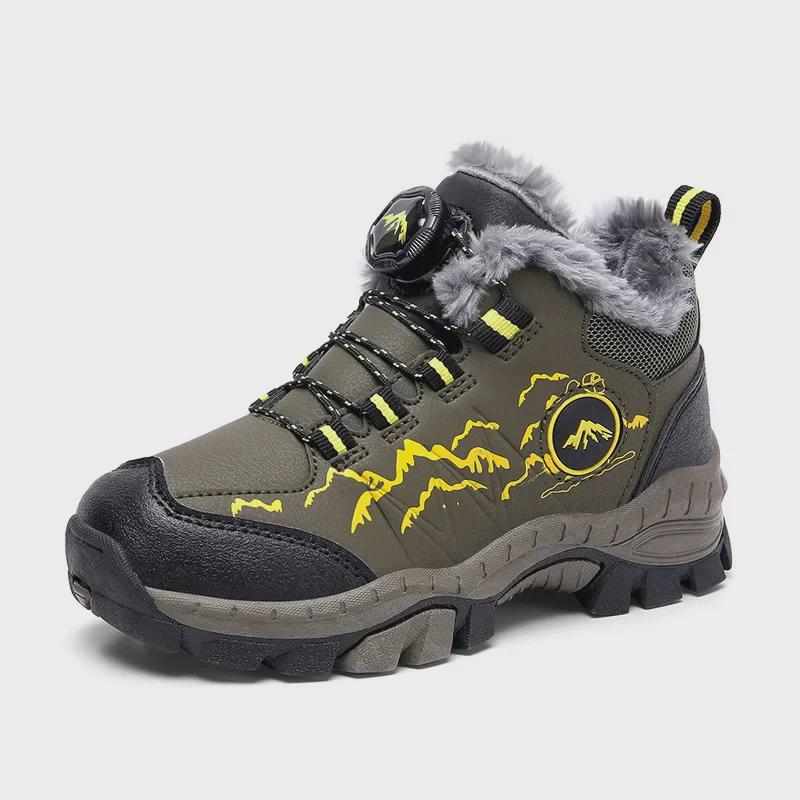 2023 Autumn Boys' Mid-Cut Velvet Hiking Shoes - Warm, Large-Size Sports Footwear for Kids