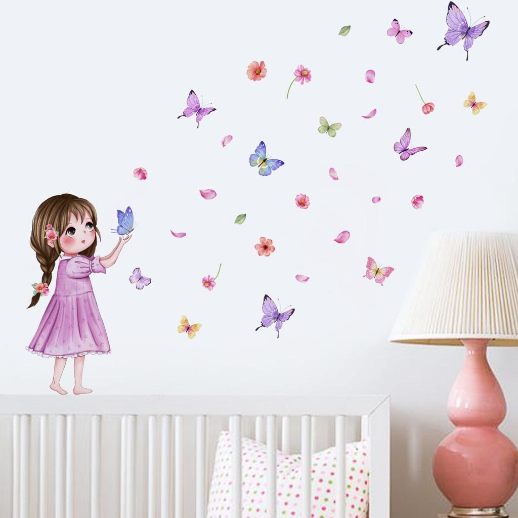 Colorful Flower Pendant Lamp Bird Wall Sticker For Bedroom Living Room Entrance Home Background Decoration Self-adhesive 29*22CM