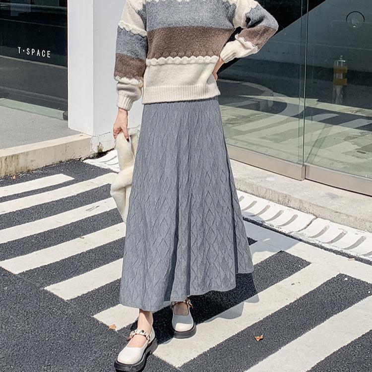 Трикотажная юбка для женщин миди с высокой талией тонкая осень-зима теплая женская длинная юбка