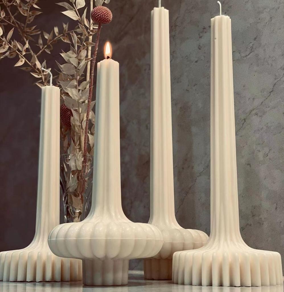 DIY Aesthetic Ribbed Pillar Candle Mold for Making Wedding Tall Striped Taper Soy Wax Sculptural Column Acrylic Plastic Mould