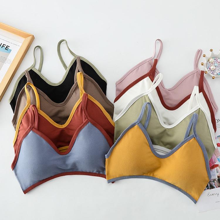 Summer Candy Color Patchwork Bandeau Camisole with Chest Pad and Anti-Exposure Back for Girls