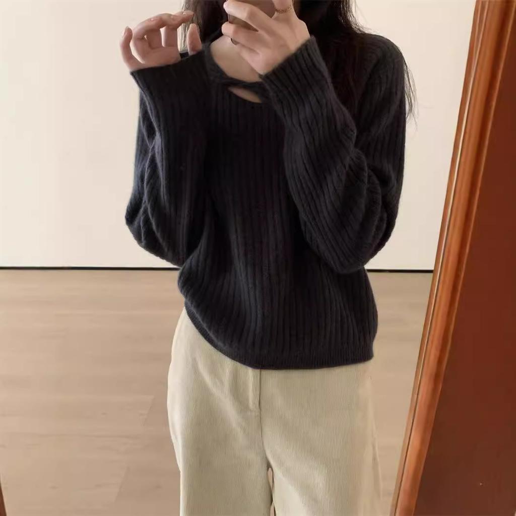 Топ-свитер с длинными рукавами, вязаный базовый, осенне-зимний, белый, ажурный пуловер для женщин