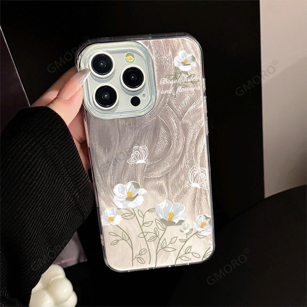 Маленький белый цветок подходит для чехла для мобильного телефона Apple 16promax iPhone17 акриловый противоударный 14 защитный чехол.