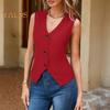 Women's Dressy Suit Vest V-Neck Button Down Blazer Waistcoat Sleeveless Crop Top Slim Fit Work Office Outfit