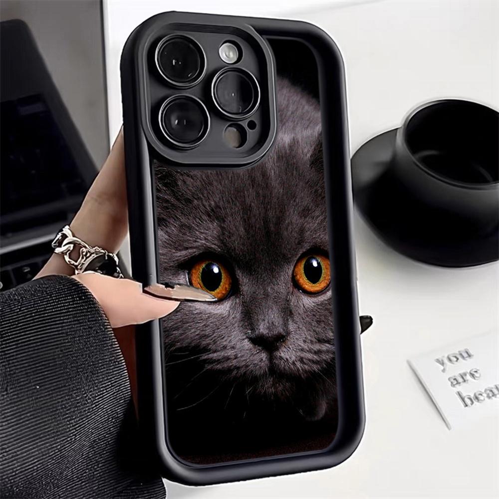 LZ3 Черный Кот Зеленый Глаз Силиконовый Чехол Для Телефона iPhone 11 13 14 15 16 Pro Max 7 8 16 Plus 12 mini XS Max XR Противоударный Задний Чехол