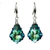 Ladies' Blue Baroque Leaf Earrings with S925 Silver Needle & Austrian Crystals