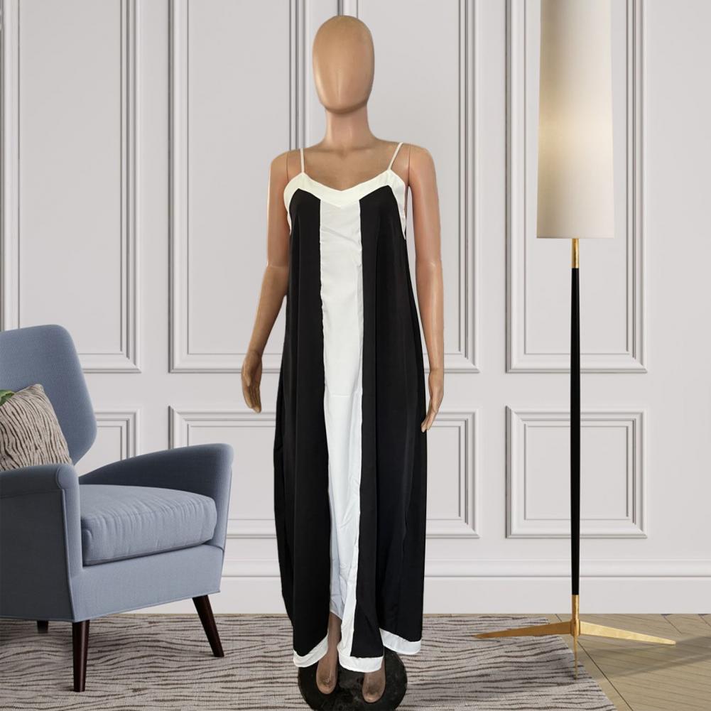 Женское платье на бретельках с v-образным вырезом без рукавов контрастного цвета макси-платье свободного покроя с открытой спиной праздничное пляжное длинное платье