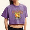 Fruit Yellow Peach Fresh Print Womens Washed Tee Shirt Crop Cotton T Shirts Soft Tops Fashion Short Sleeve