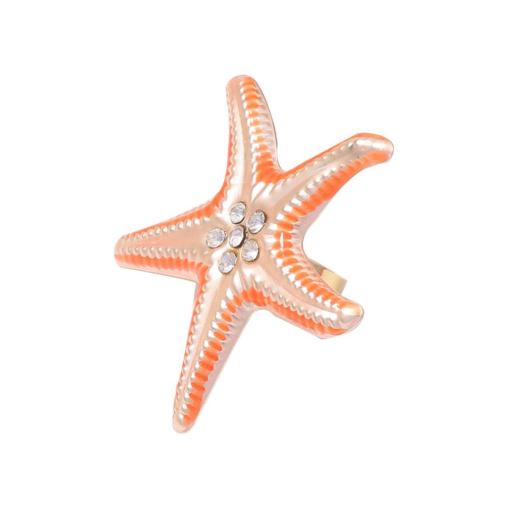 Fashionable Creative Gradient Large Starfish Rings for Women Men Beach Sparking Rhinestone Adjustable Rings Jewelry Accessories