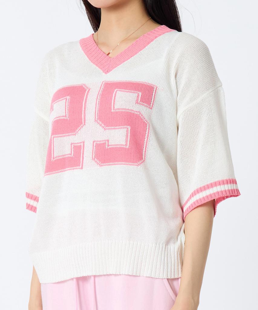 ANDTHEOTHER Oversized V-Neck Short Sleeve Knit Pink