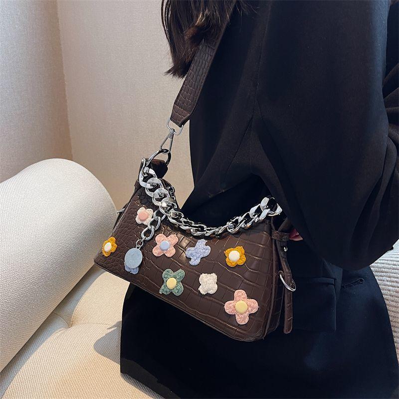 Женская сумка 3D Flower PU Chains Alligator Fashion Универсальная сумка через плечо Сумка через плечо Женская сумка класса люкс