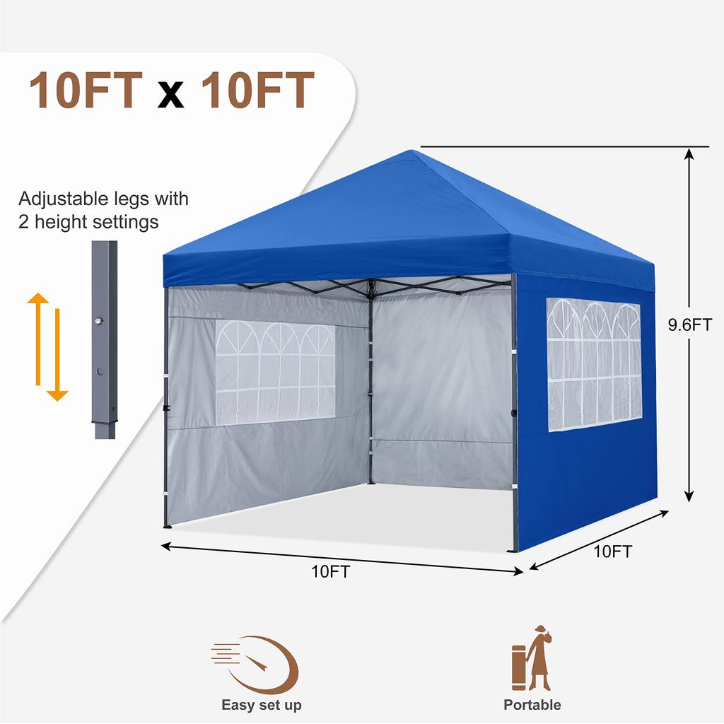 MASTERCANOPY брезентовая палатка с боковыми стенками и окном, комплект из 4 уличных стальных каркасов, простая сборка для кемпинга, коммерческая, однокнопочная штора/боковая часть (3М, Синий)