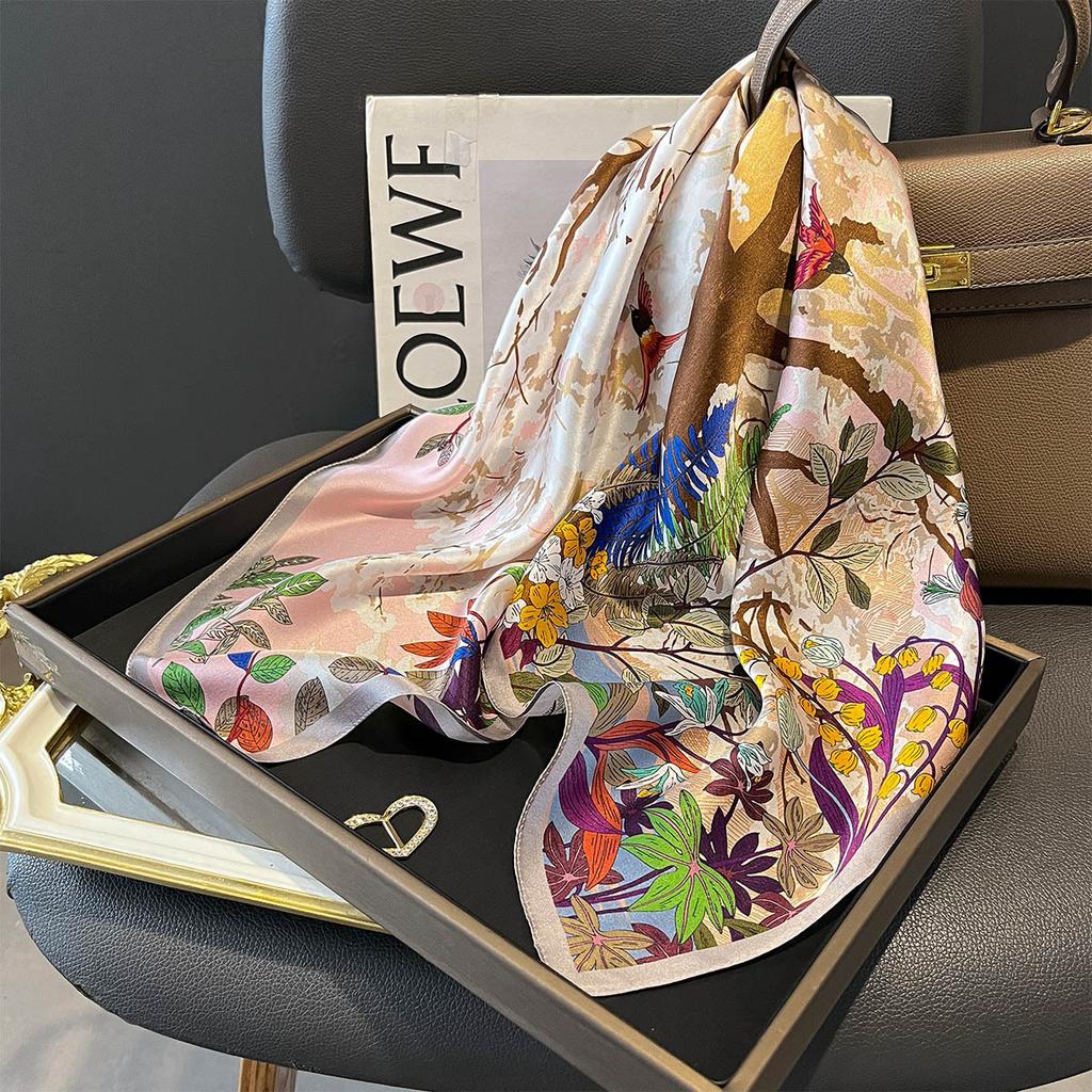 100% Natural Silk Scarf Women Hairband Foulard Square Female Fashion Print Hair Neckerchief Shawl Wraps Hijab Bandana Scarves
