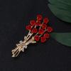 Yousheng Women Enamel Rose Flower Bouquet Shape Brooch Pin Korean Style Shining Rhinestones Inlay Dress Coat Badge Jewelry Accessories