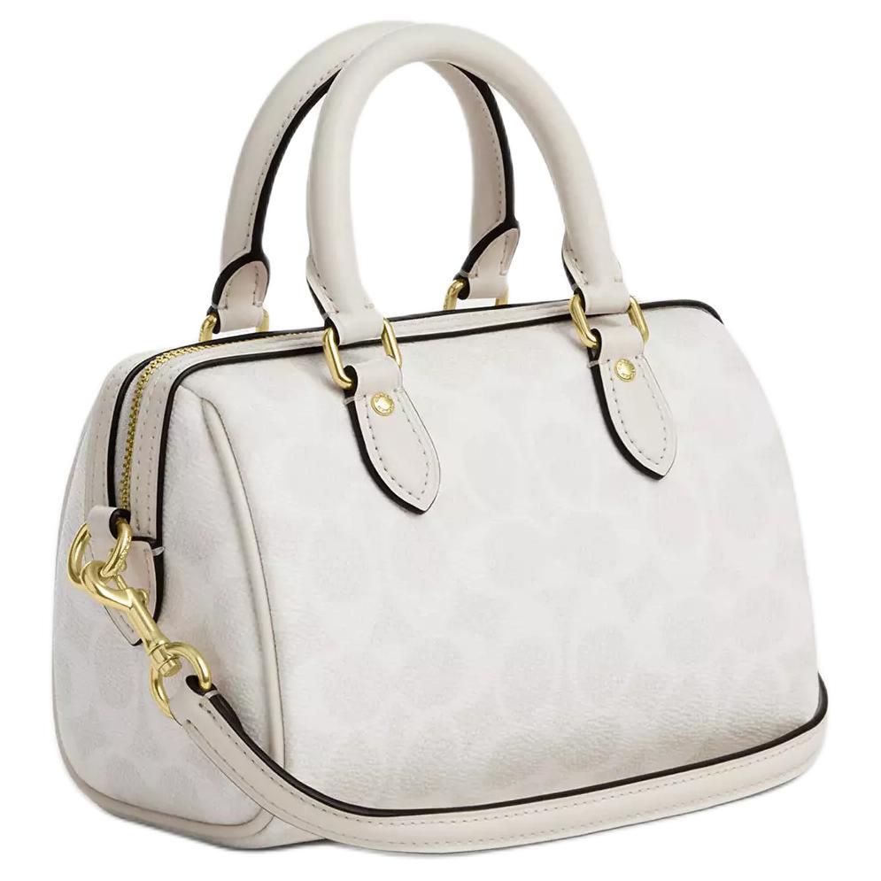 Coach Rowan 18 Classic Logo Print Coated Canvas Shoulder Tote Bag Small Women bags Gold White CW329-IMXU5