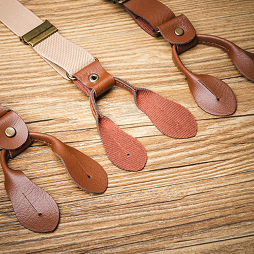 Stylish Classical Suspenders Adjustable Suspenders PU Chain Metal Clip Brown PU Belt for Wedding Business Wear