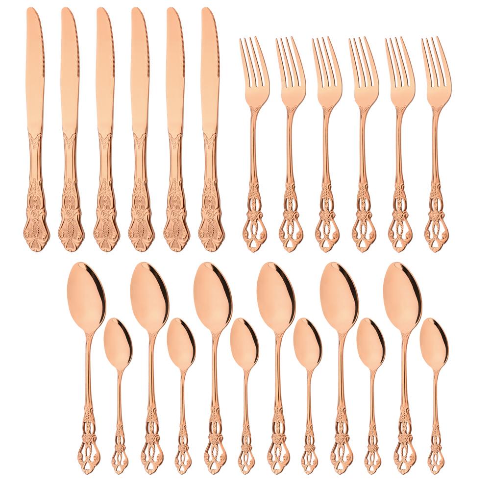24 шт., роскошный кухонный набор посуды, винтажная посуда, набор столовых приборов из нержавеющей стали в стиле вестерн, Радужный нож, ложка, вилка, набор столовых приборов