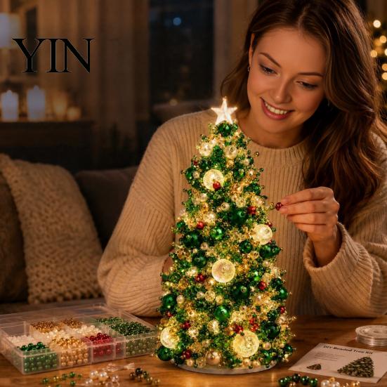 Christmas Party Favor DIY Beaded Tree Kit, Handmade PVC Glitter Craft Decoration Making Set, Easy to Assemble Art Kit for Kids And Adults