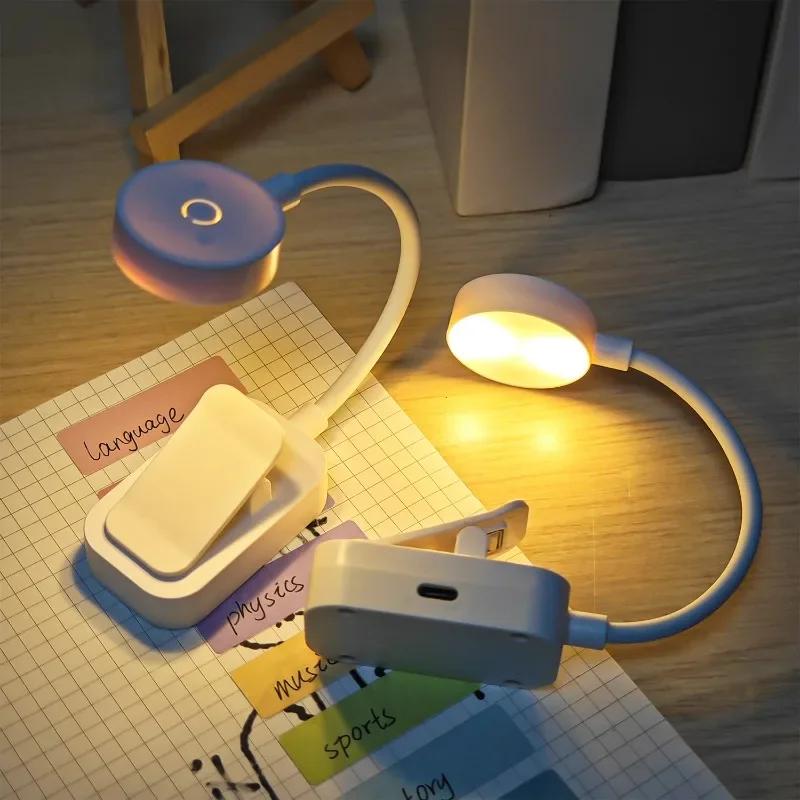 Мини LED Лампа для Чтения Книг Портативная Настольная Лампа с Клипсой 3 Режима Защита Глаз Работа от Батарей Регулируемая Яркость Прикроватная Лампа для Чтения USB Ночник