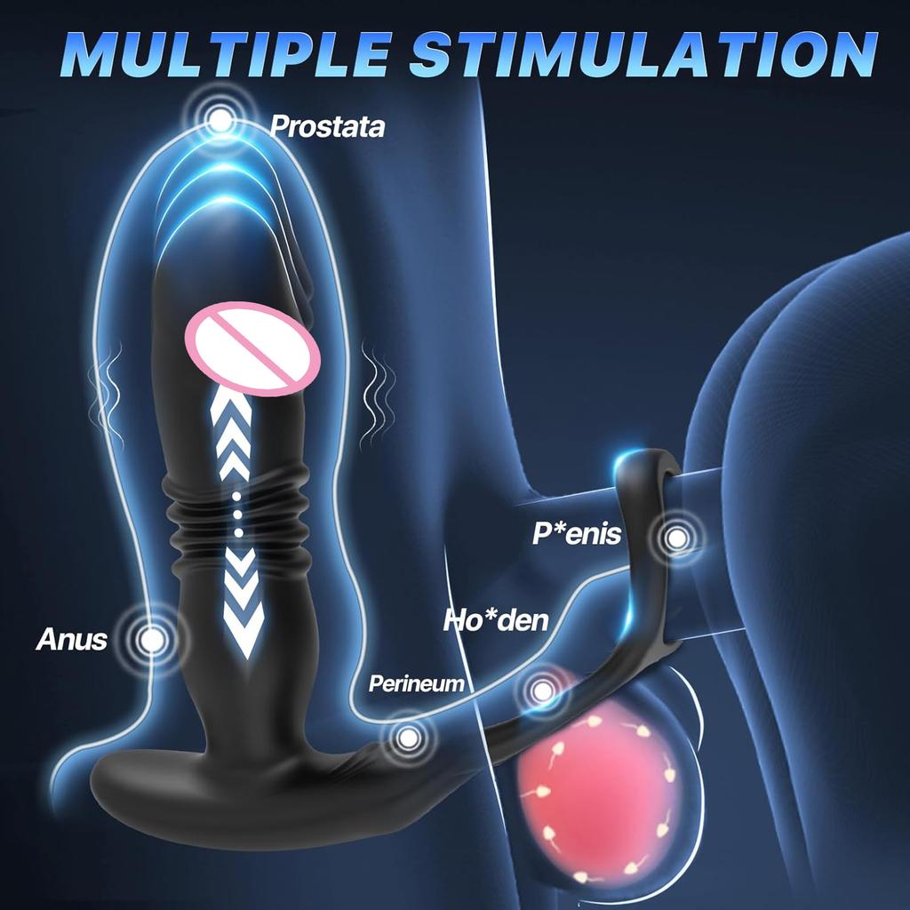 Remote Control Thrusting Vibrating Prostate Massager Vibrating Anal Plug with Cock Ring Male Dildo Sex Toy for Man Couples Play