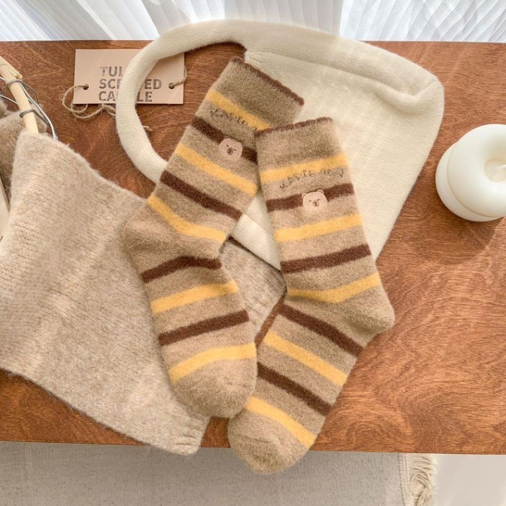 1Pair Cartoon Winter Socks Soft Middle Tube Socks Cute Floor Sleep Socks for Woman Girls