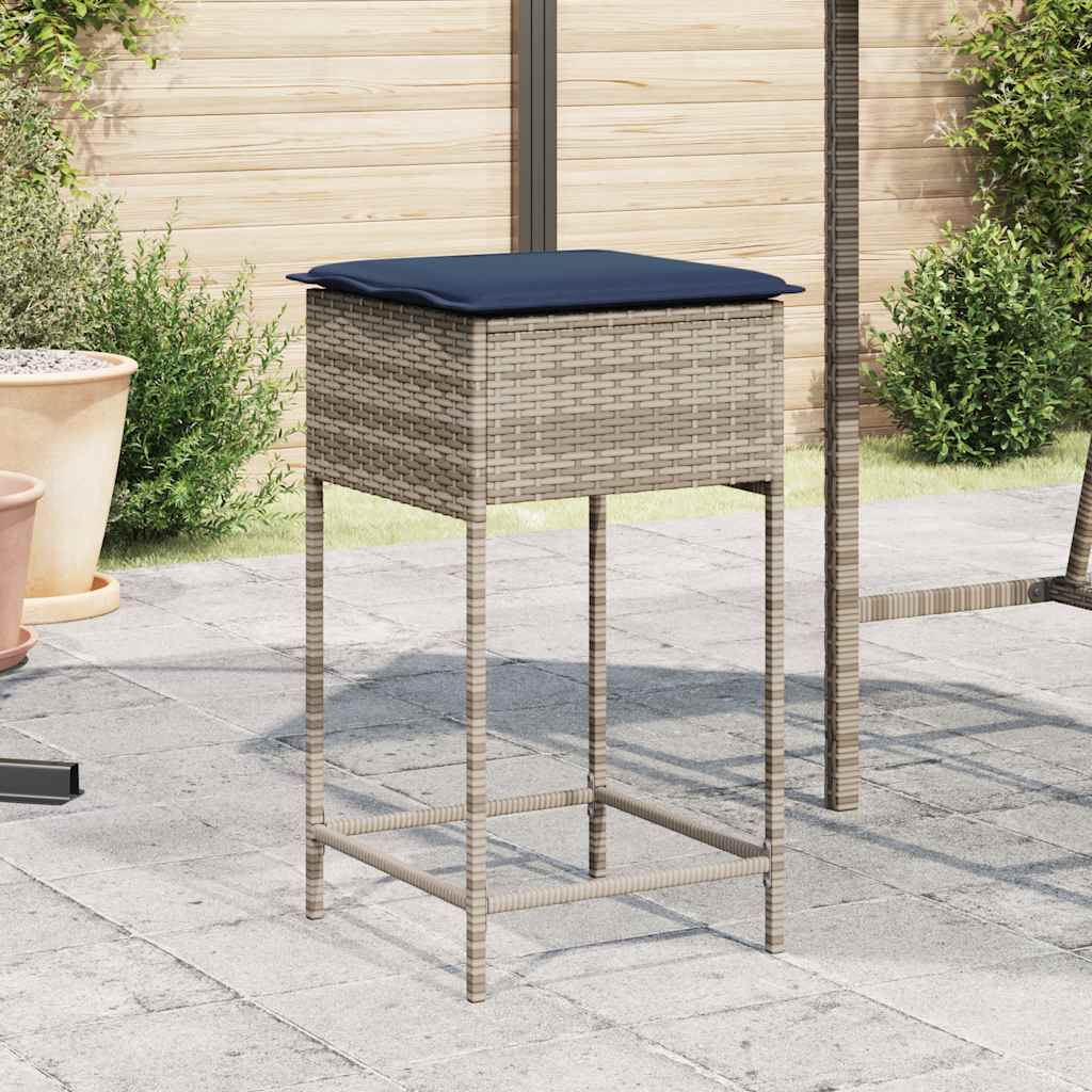 Garden Bar Stool with Cushions 2 pcs Grey Poly Rattan