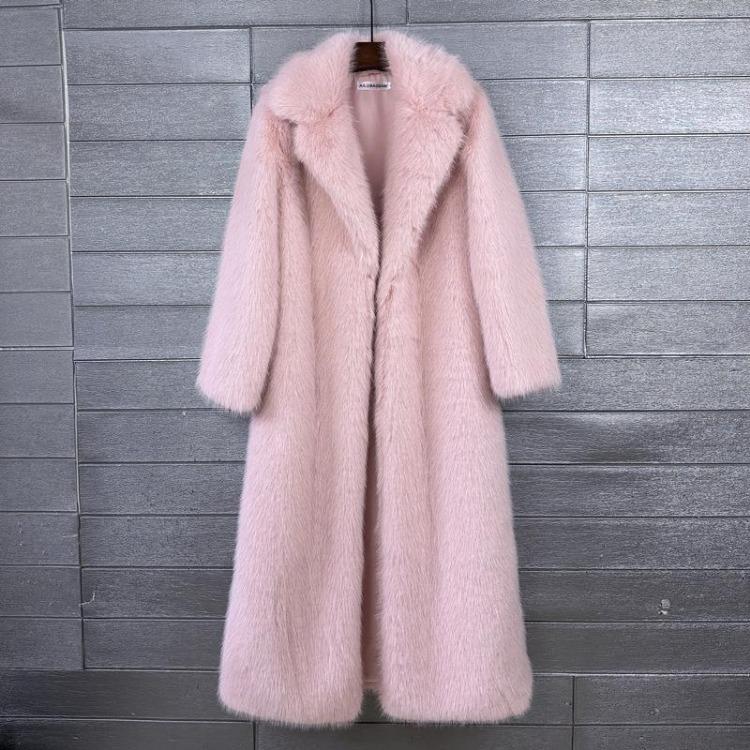Winter Women Casual Faux Fur Coat Long Jacket Trendy Cardigan Solid Color High End Fashion