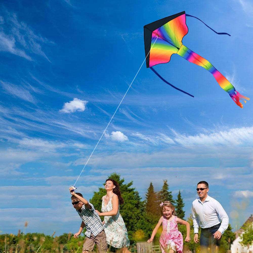 105cm Kids Large Rainbow Kite Outdoor Toys Beach Fun Durable Rainbow Kite