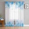 Winter Theme Blue Snowflakes Sheer Curtains for Living Room Bedroom Home Decor Kitchen Tulle for Windows Voile Drapes