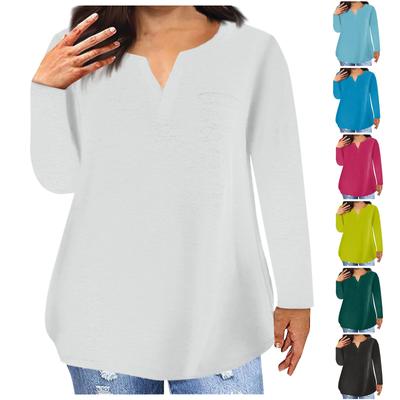 Модная женская повседневная футболка больших размеров с длинными рукавами и круглым вырезом с градиентным принтом и карманами