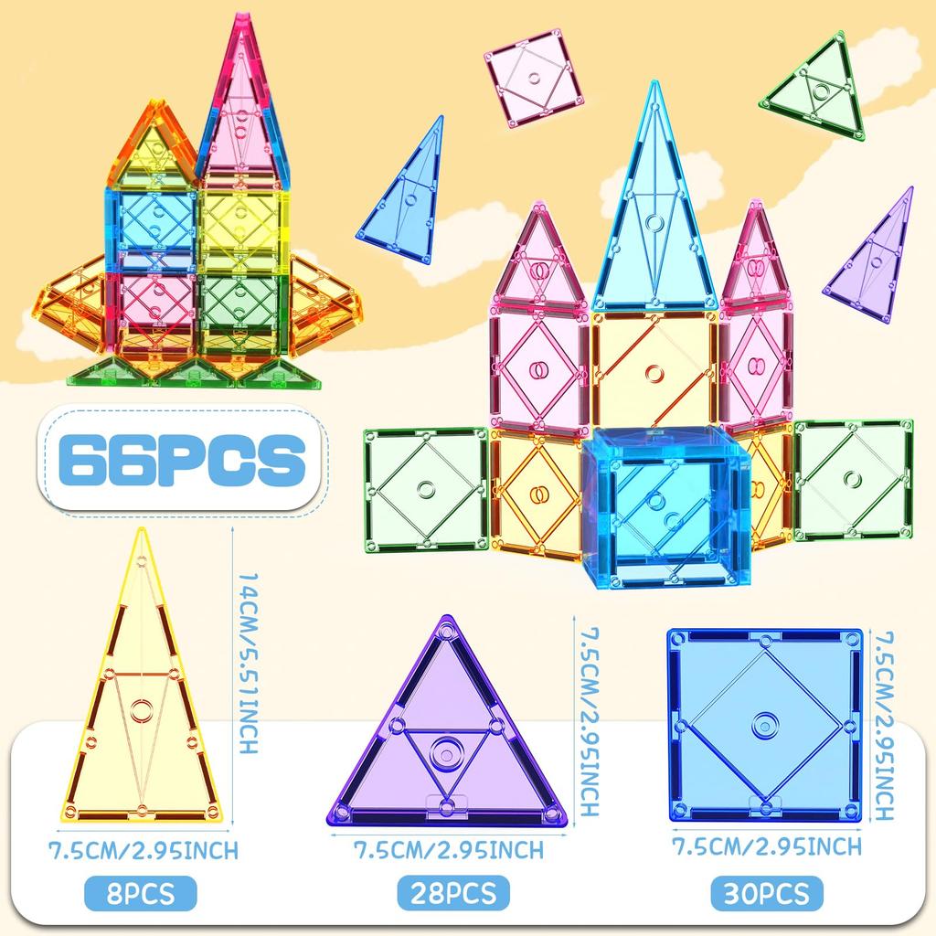 Magnetic Blocks, 82 Pieces, 66 Pieces, Large Capacity [ST Standard & Food Sanitation Law Compliant] Magnetic Toy, Educational Toy, 3D Puzzle, 48