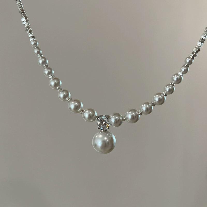 S925 Серебряное сильное светлое жемчужное ожерелье с маленькими кусочками серебра на ключице, простое ожерелье с особым интересным дизайном, темпераментное ожерелье