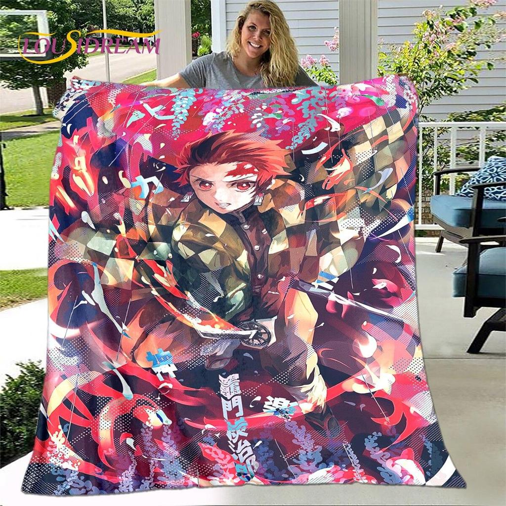 Anime Cartoon Demon Slayer Blanket,Flannel Blanket Throw Blanket,Sherpa Warm Children's Blanket for Living Room Bedroom Beds