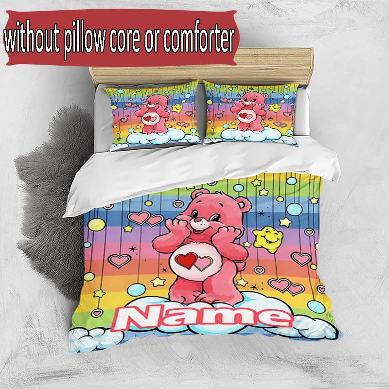 3pcs Duvet Cover Set (1*Duvet Cover + 2*Pillowcase, Without Core), Custom Name Care Bears Pattern Bedding Set, Home Bedroom Decor Gift