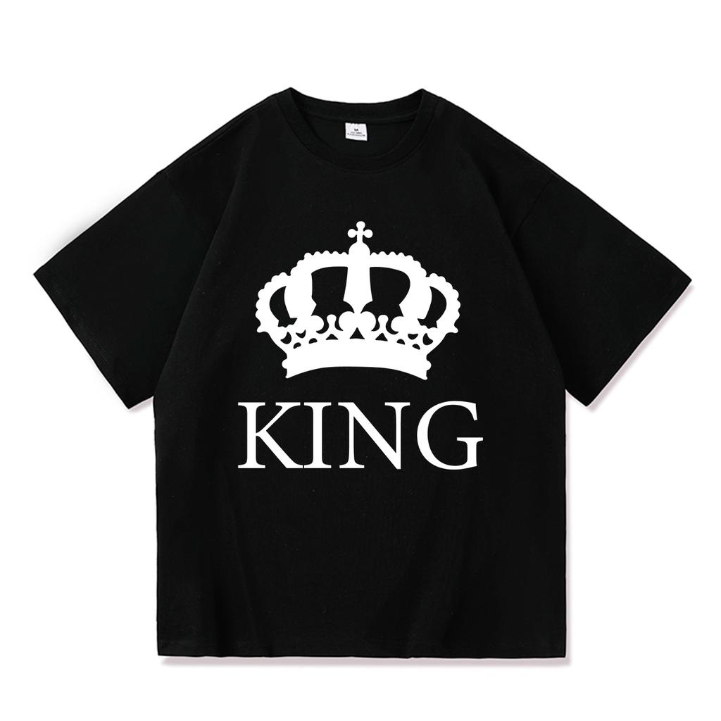 2023 Casual KING QUEEN Print Summer Cotton T Shirt Short Sleeve O Neck Loose Lovers' T Shirt Women Men Tops Tees