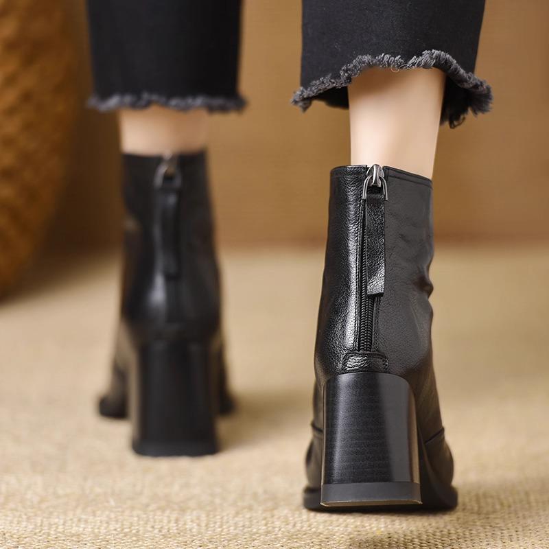 Модные женские ботильоны с квадратным носком из ПУ кожи на высоком каблуке, модные ретро ботинки на молнии с квадратным каблуком, короткие ботинки Botas Mujer
