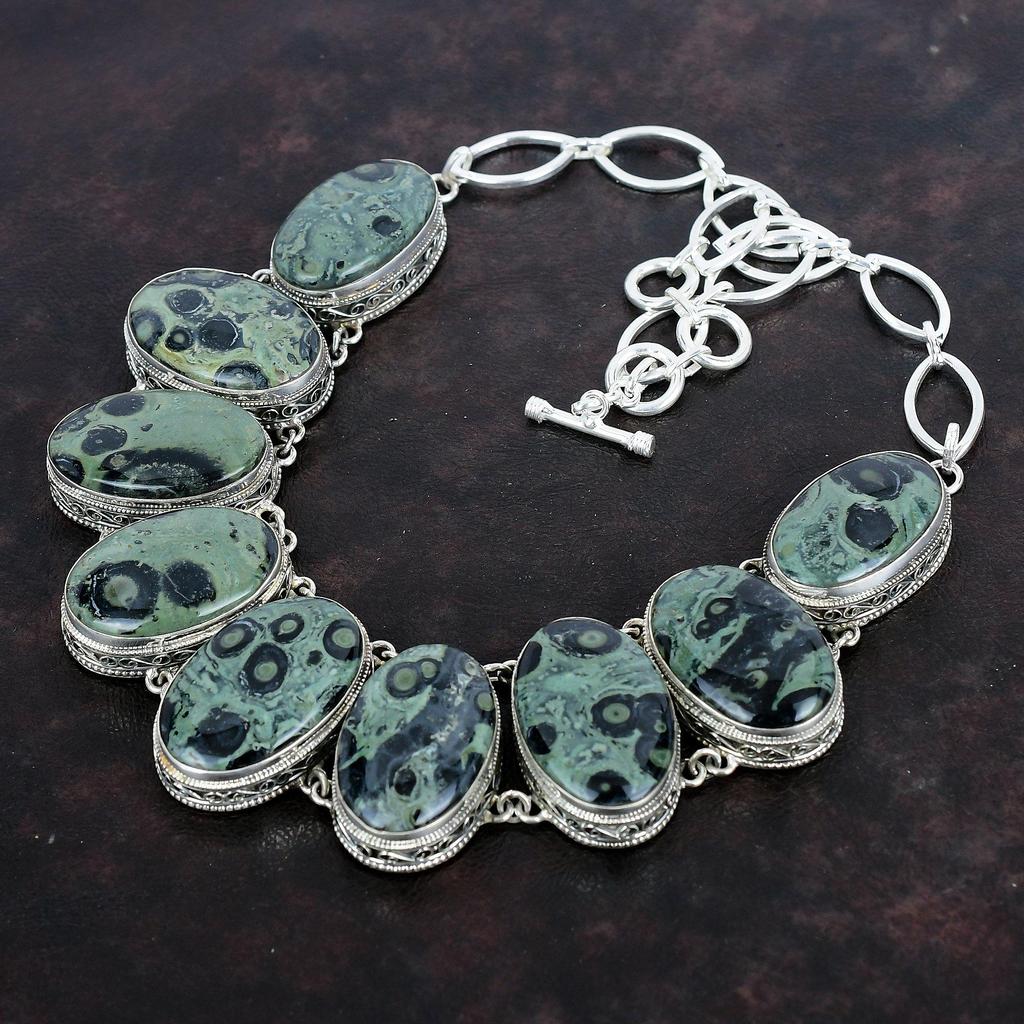 Ожерелье из яшмы Камбаба, настоящие драгоценные камни, винтажное ожерелье ручной работы, ожерелье из стерлингового серебра 925 пробы, регулируемое ожерелье с цепочкой, подарки для нее