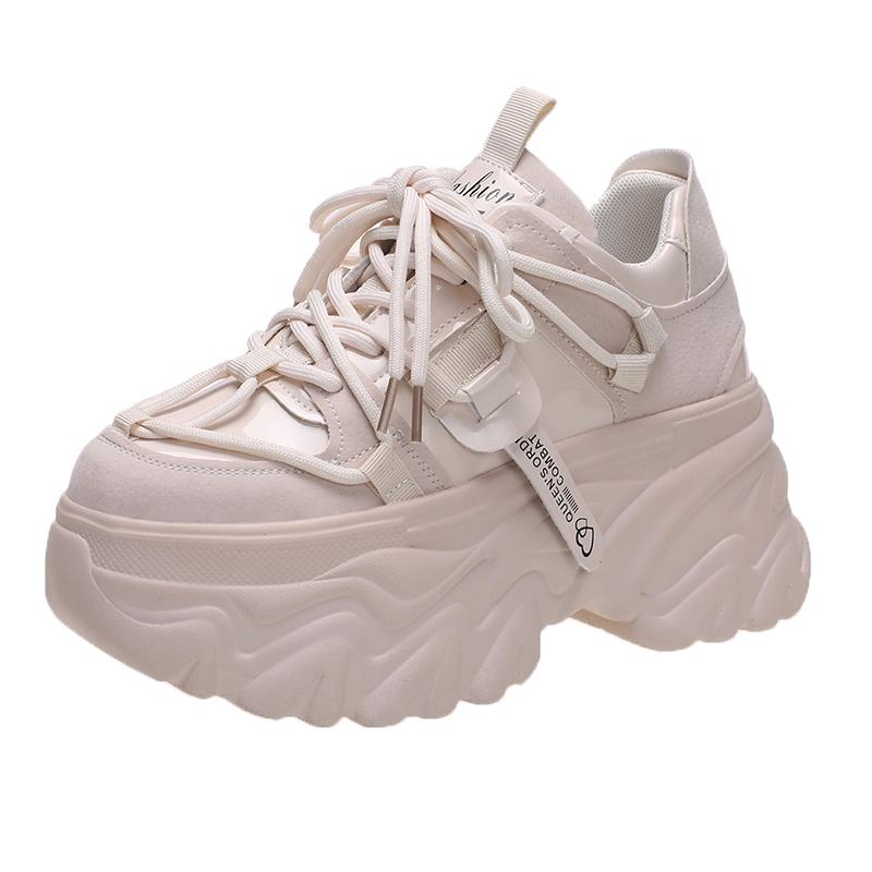 Fashion New Fashion 8cm High Platform Sneakers Women Thick Sole Non Slip Sports Dad Shoes Woman Korea PU Leather Chunky Sneakers Spring