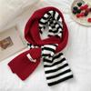Striped Knitted Scarf Women'S Autumn And Winter Thickened Warm Student Ins Fashion Trend Scarf Gloves