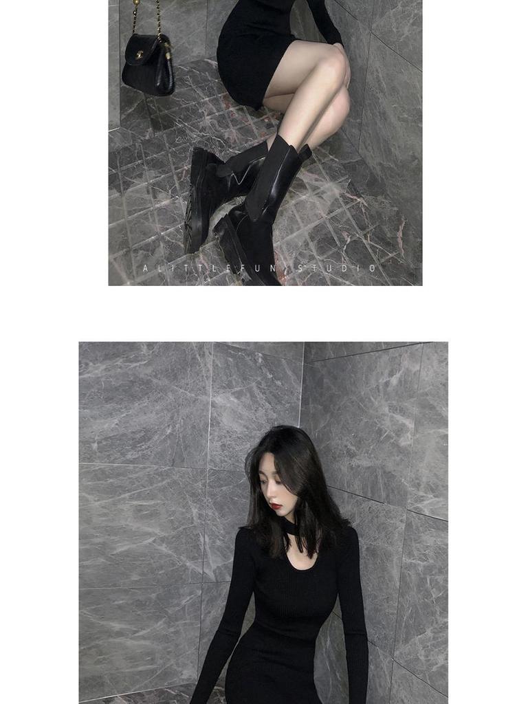 2022 Pure Desire черное облегающее платье-клуб с вырезом - коллекция весна и осень, сексуальная юбка большого размера снизу