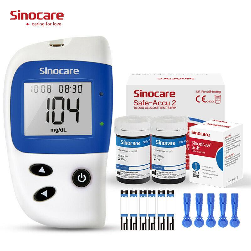 Sinocare Монитор уровня глюкозы в крови Safe-ACCU2 с набором для тестирования диабета на 50/100/200 тест-полосок в ммоль/л или мг/дл