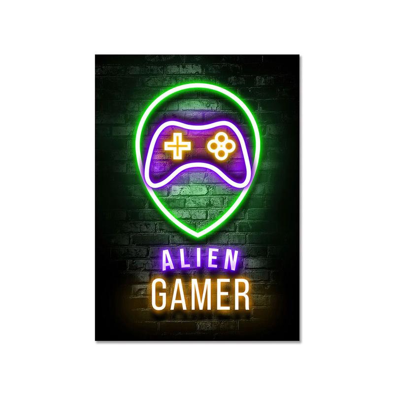 Модный ретро игровой неоновый постер и принты, современная картина на холсте, настенная художественная картина для мальчика-геймера, украшение для спальни, дома