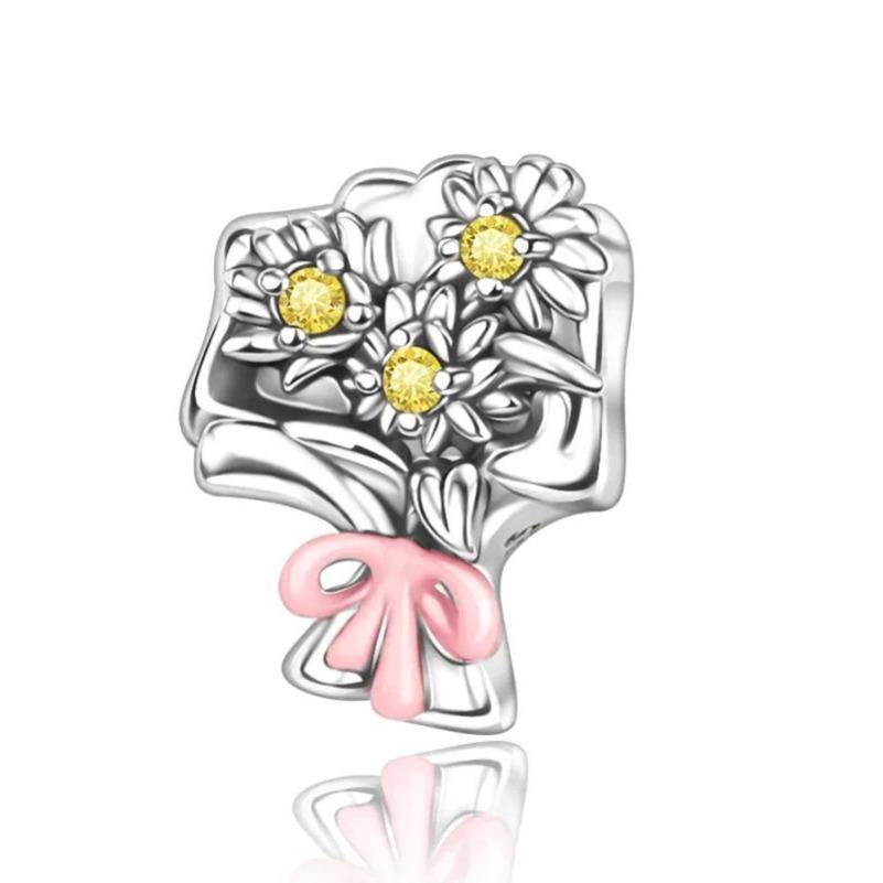 Медь Красочный Шарм Цветок Розы Тюльпаны Маргаритки Бусина Подвеска Подходит Оригинальный Ожерелье Браслет Женские Украшения DIY Подарок